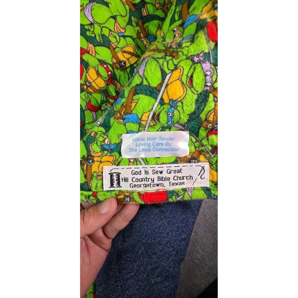 Handmade TMNT Teenage Mutant Ninja Turtles Reversible Denim Patchwork Quilt